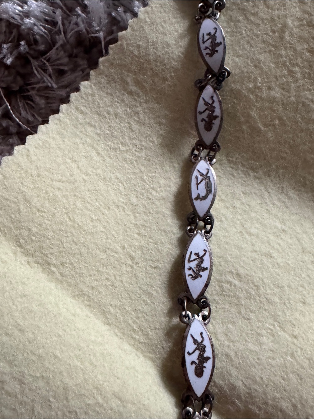 925 Sterling Silver White Enamel Lizard Motif Bracelet Siam vintage